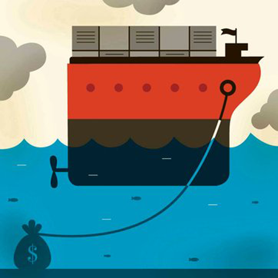 boat with debt anchor cartoon.