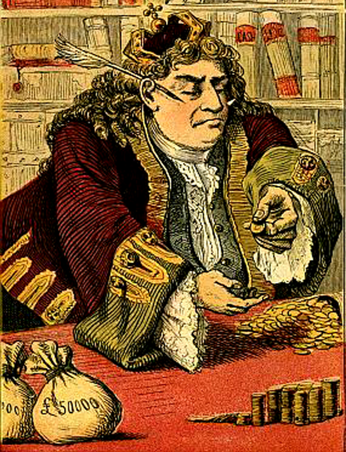 Illustration of king counting his money from Sing a Song of Sixpence