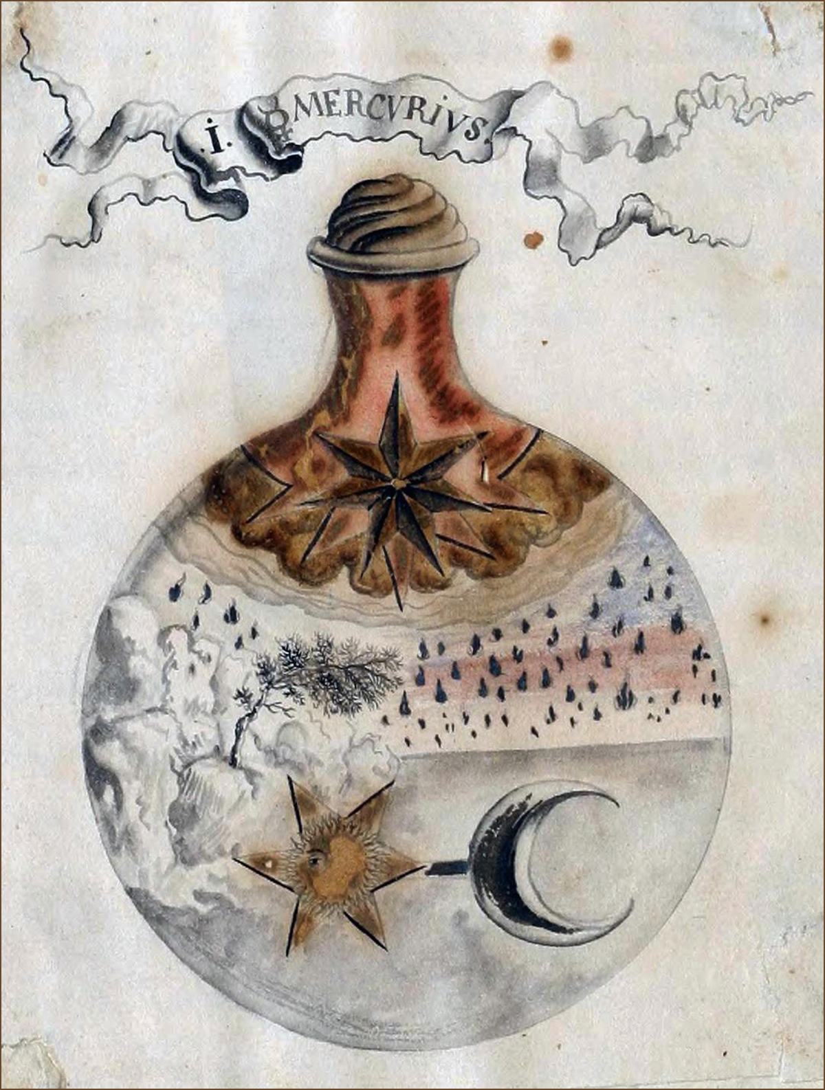 mercury, symbolically, in the alchemical flask